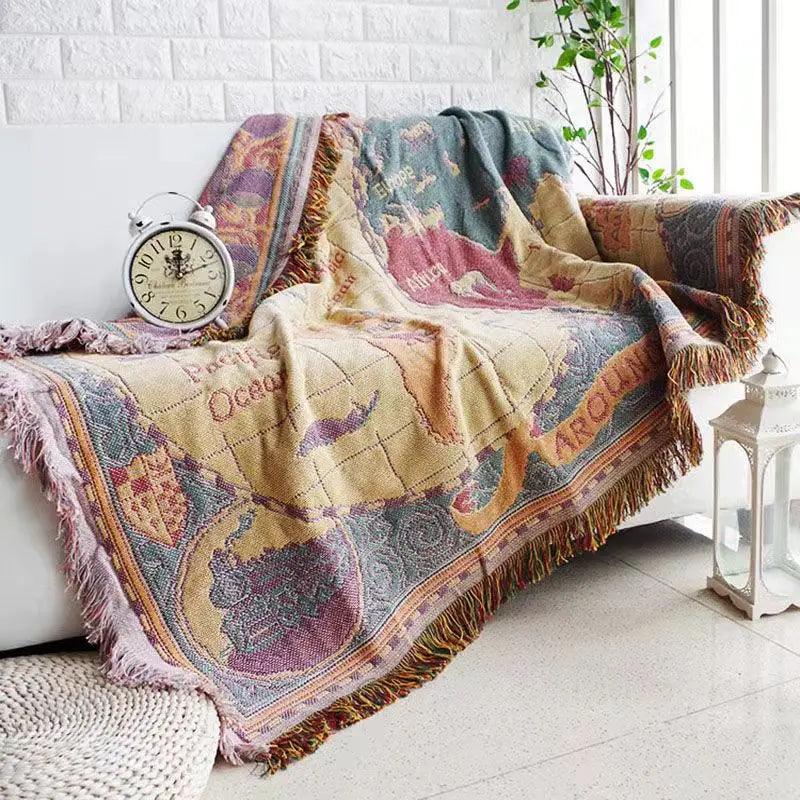 Retro Sun & Map Throw Blanket - Timeless Home