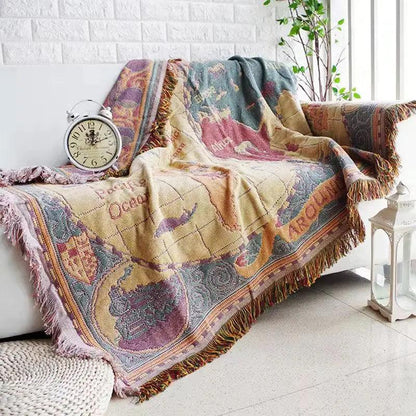 Retro Sun & Map Throw Blanket - Timeless Home