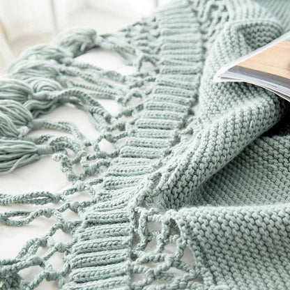 Tassel Hollow-Out Chunky Knit Throw Blanket - Timeless Home