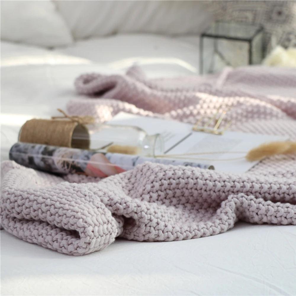 Oversized Pure Cotton Moss Stitch Knitted Blanket - Timeless Home