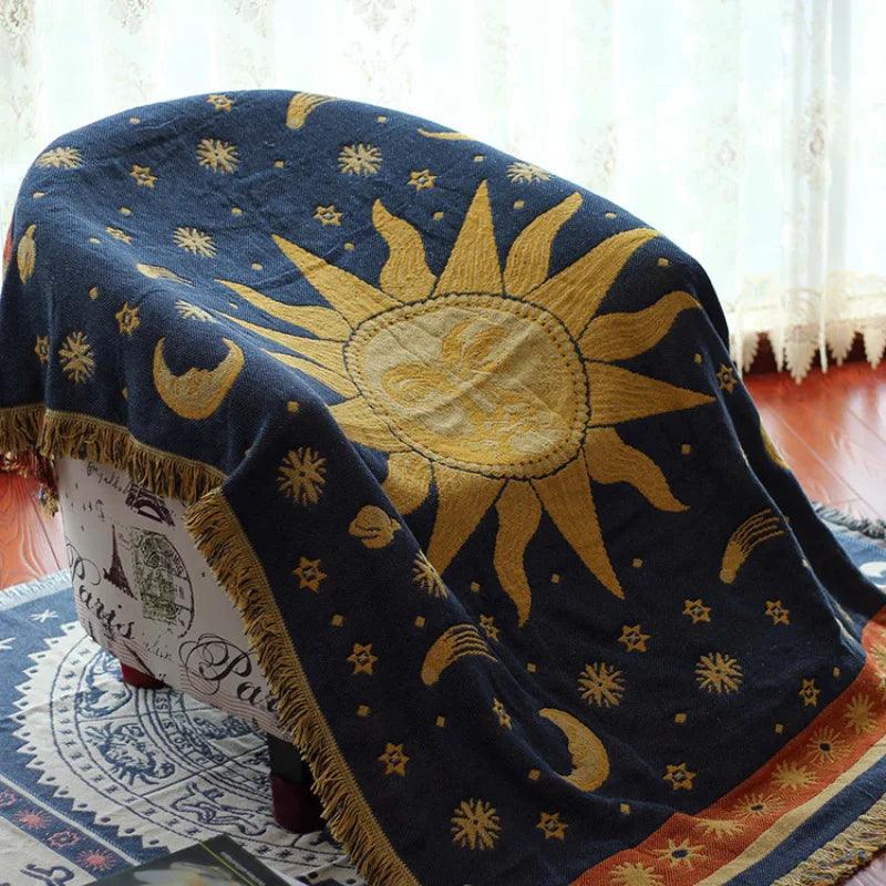 Retro Sun & Map Throw Blanket - Timeless Home