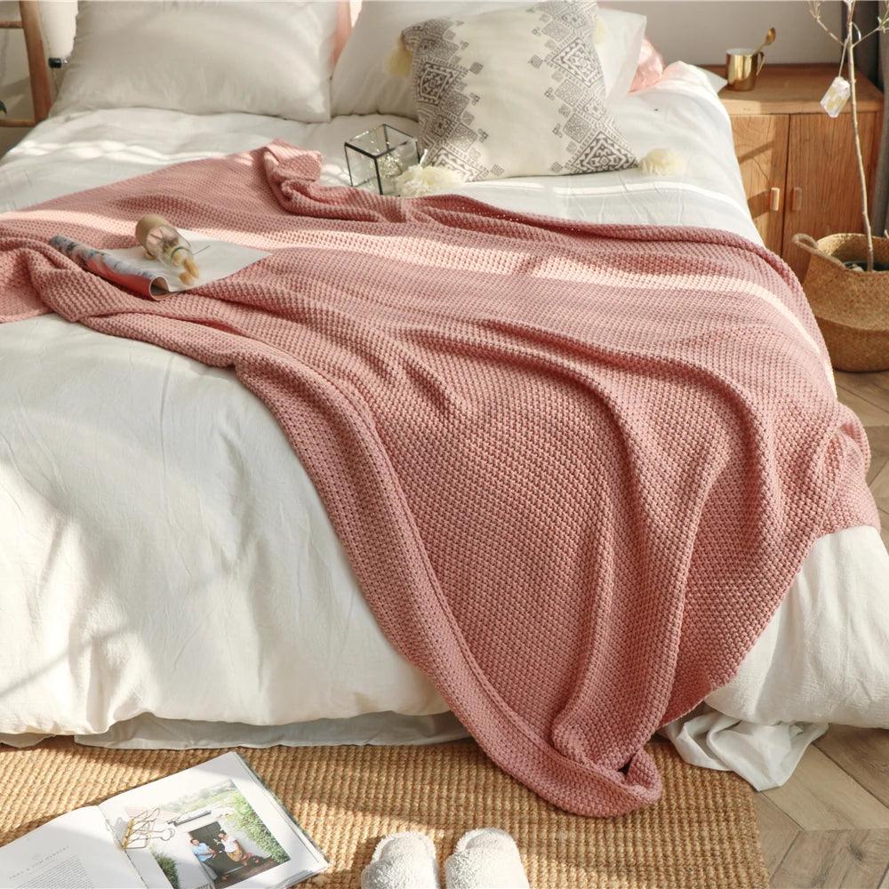 Oversized Pure Cotton Moss Stitch Knitted Blanket - Timeless Home