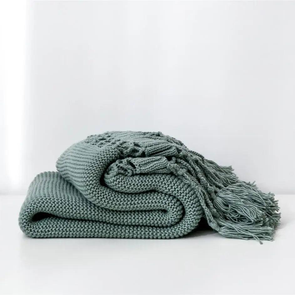 Tassel Hollow-Out Chunky Knit Throw Blanket - Timeless Home