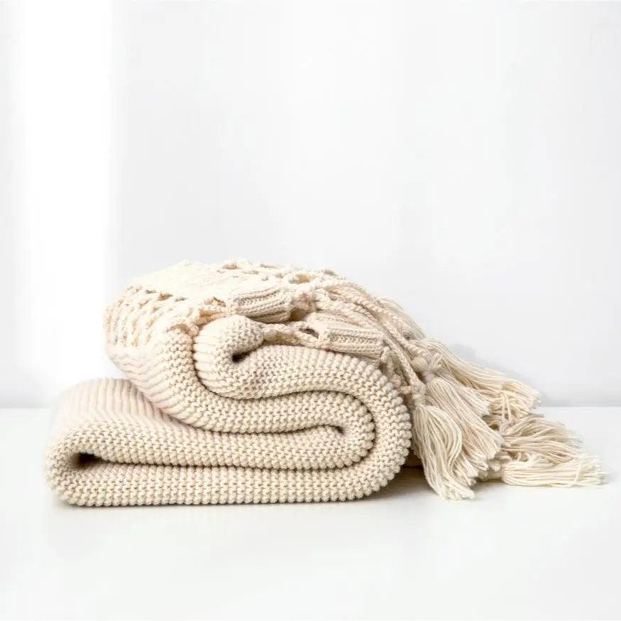 Tassel Hollow-Out Chunky Knit Throw Blanket - Timeless Home