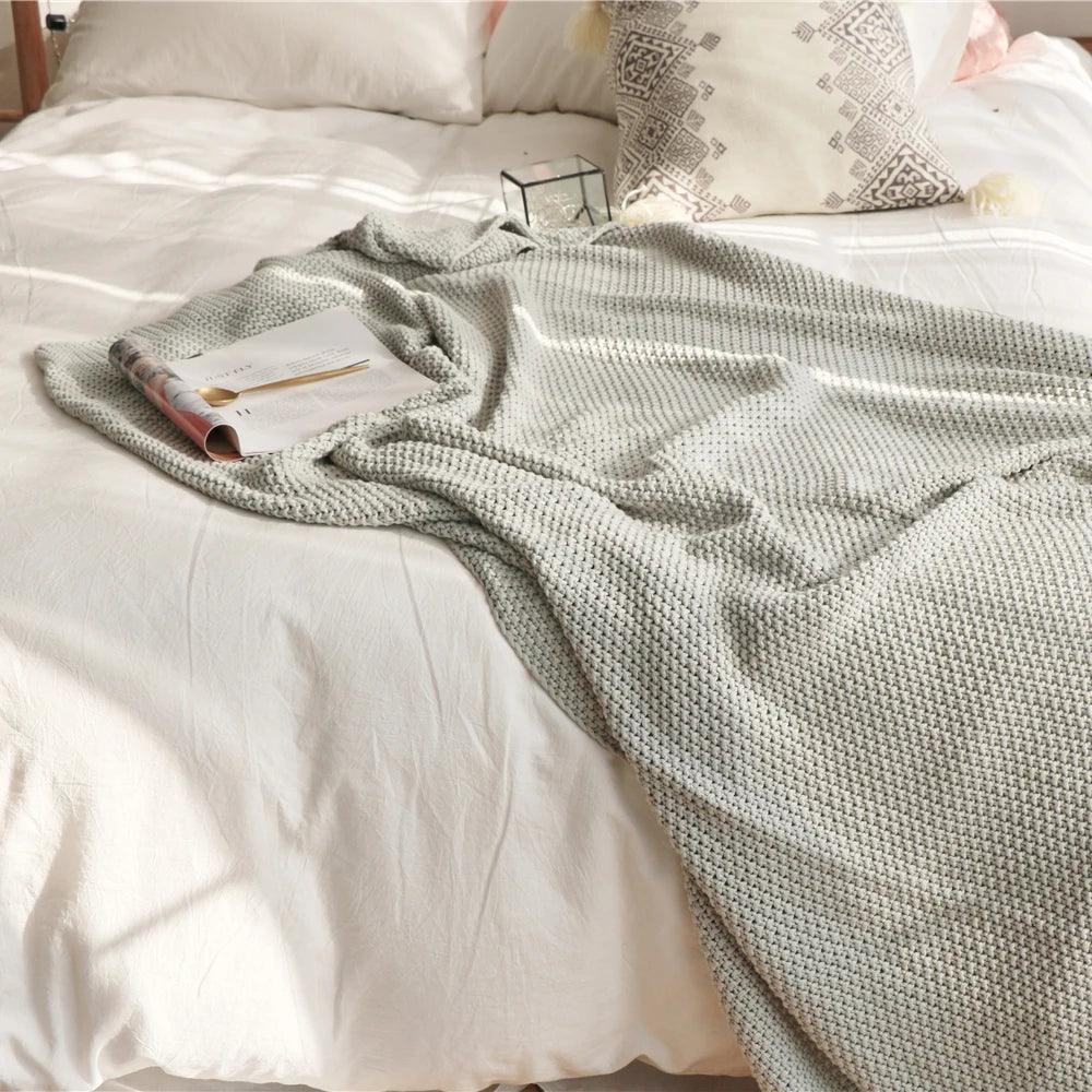 Oversized Pure Cotton Moss Stitch Knitted Blanket - Timeless Home