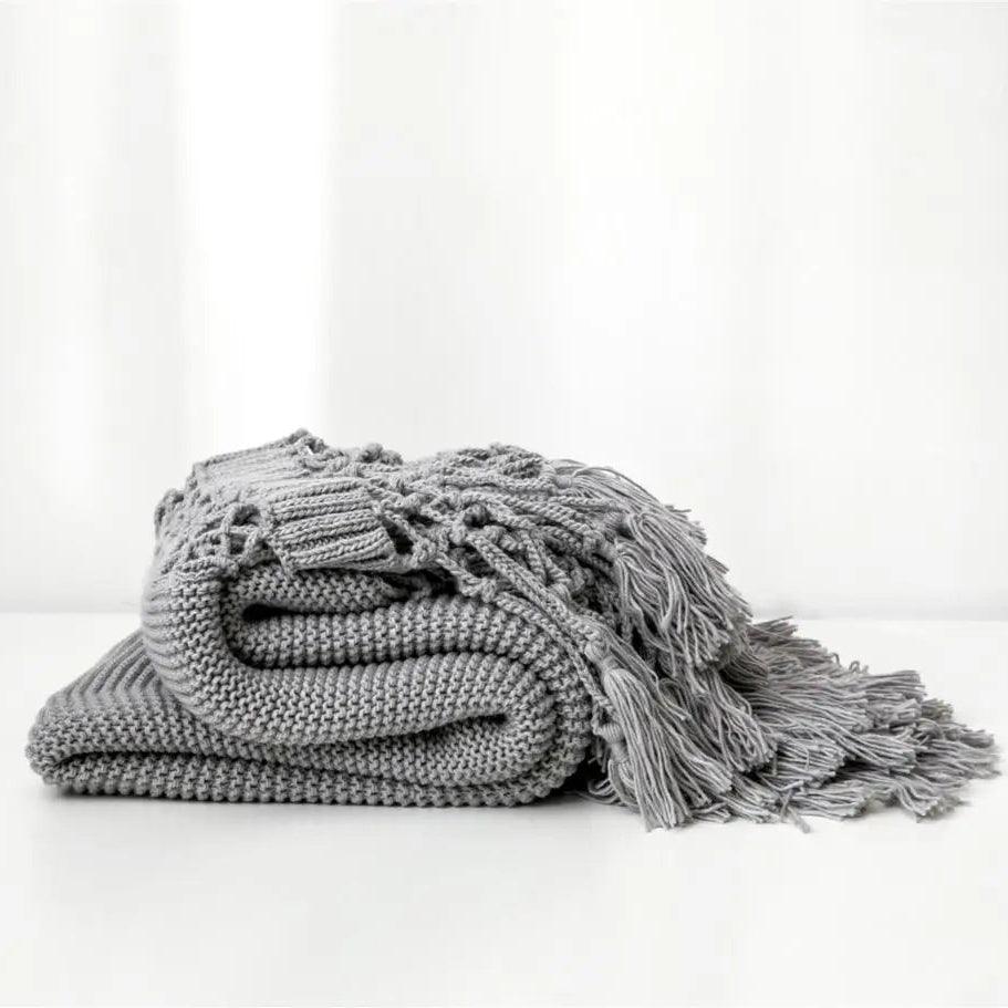 Tassel Hollow-Out Chunky Knit Throw Blanket - Timeless Home