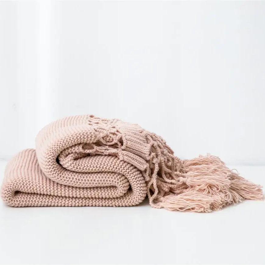 Tassel Hollow-Out Chunky Knit Throw Blanket - Timeless Home