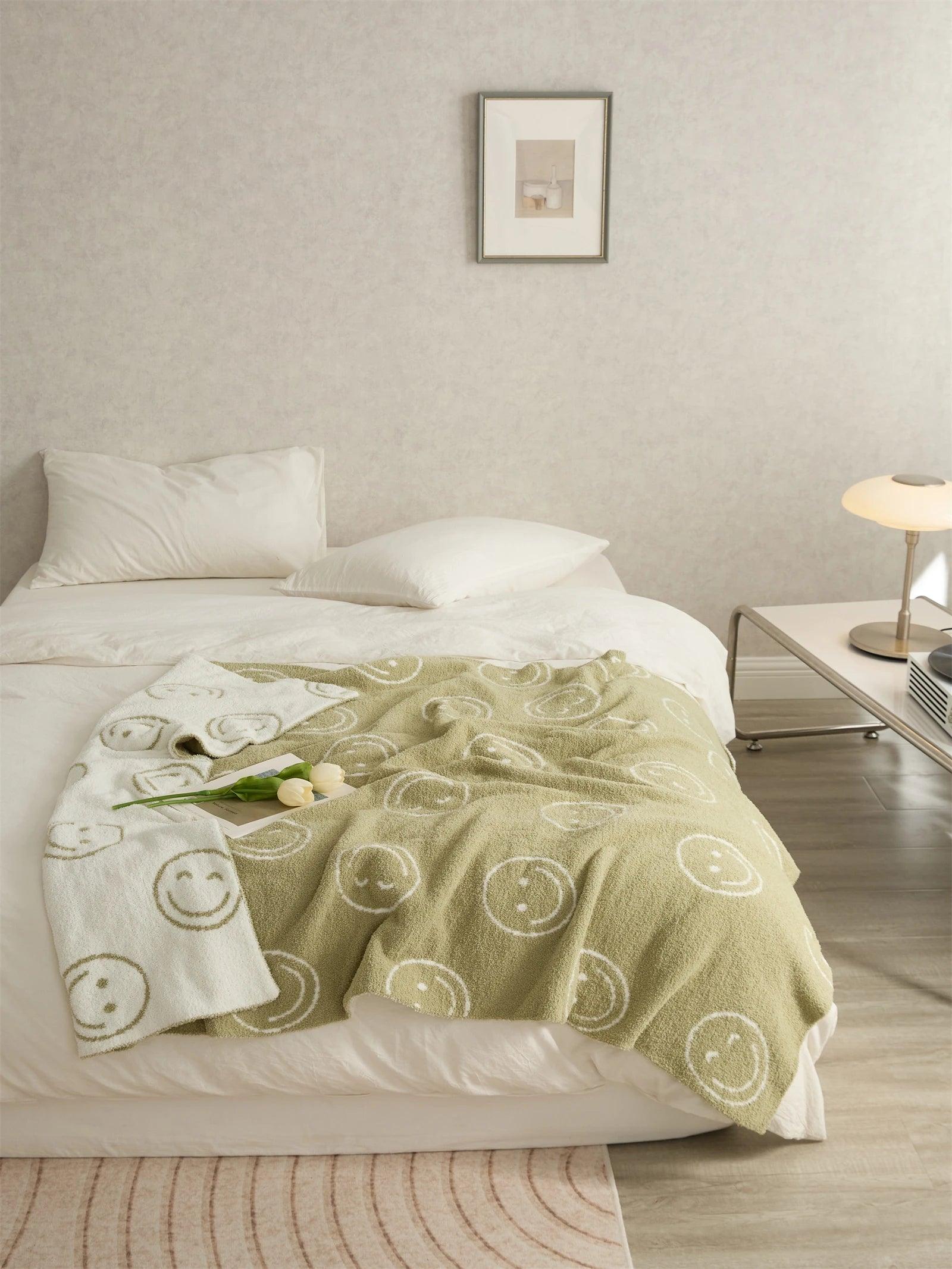 Plush Microfiber Smiley Face Blanket - Timeless Home