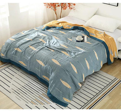 Leaf & Fish Cotton Throw Blanket - Timeless Home