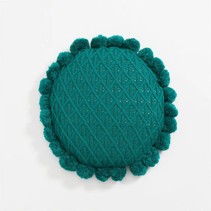 Round Cushion with Pom Poms and Tassels - Timeless Home