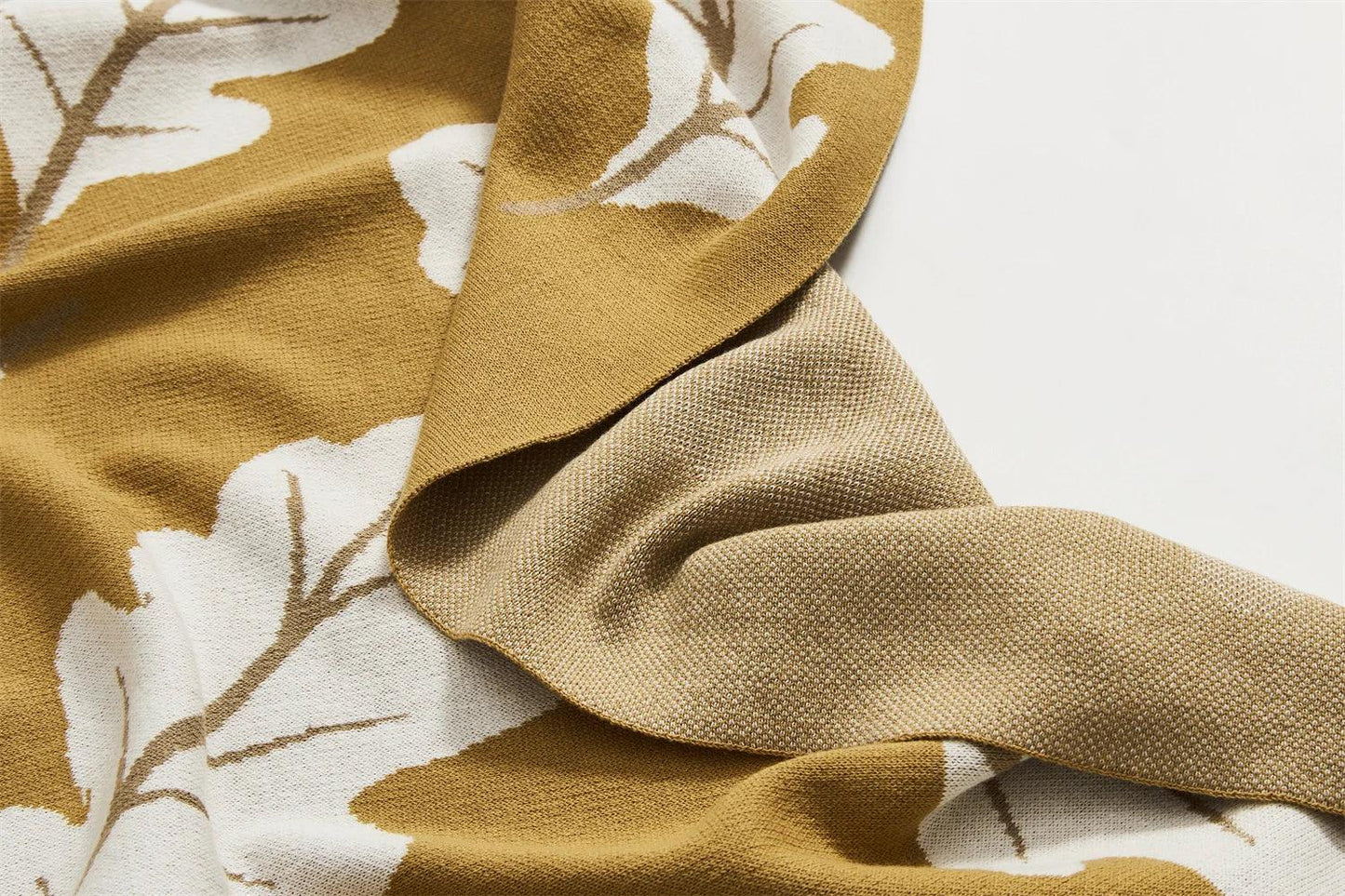 Soft Cotton Knit Blanket with Leaf Pattern - Timeless Home