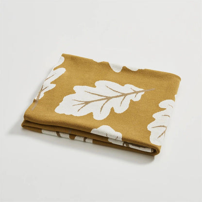 Soft Cotton Knit Blanket with Leaf Pattern - Timeless Home