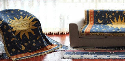 Retro Sun & Map Throw Blanket - Timeless Home