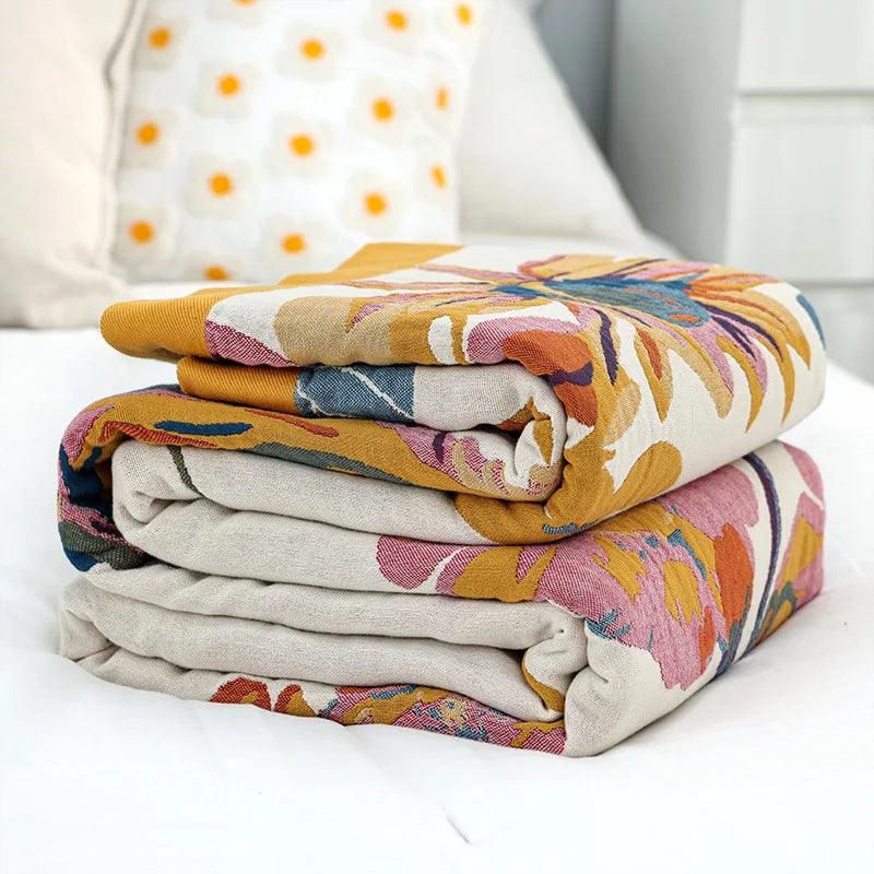 Floral Cotton Gauze Throw Blanket - Timeless Home