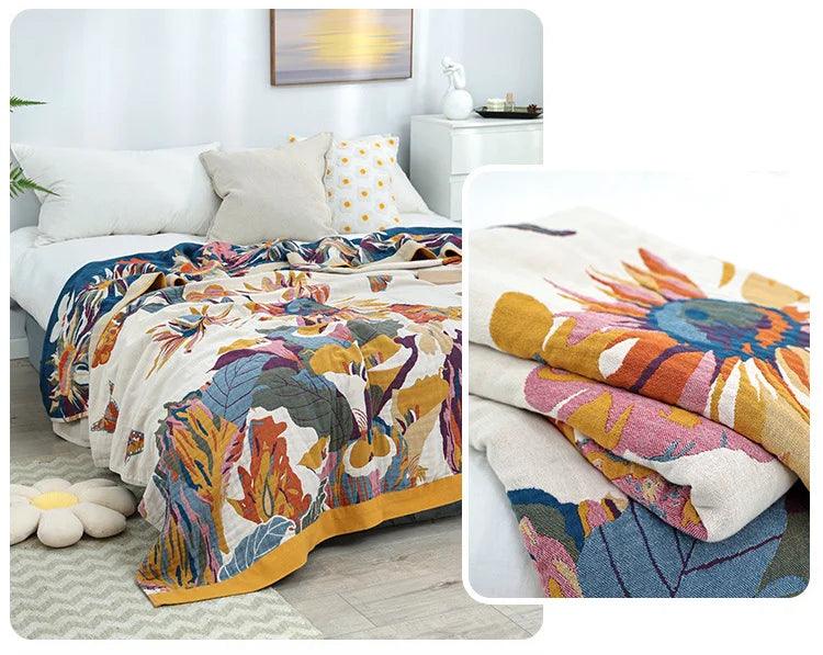 Floral Cotton Gauze Throw Blanket - Timeless Home