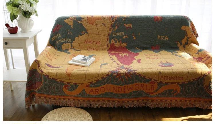 Retro Sun & Map Throw Blanket - Timeless Home