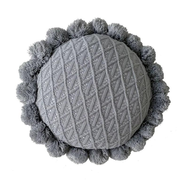 Round Cushion with Pom Poms and Tassels - Timeless Home