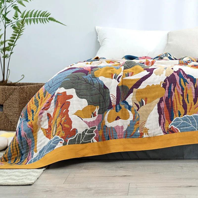 Floral Cotton Gauze Throw Blanket - Timeless Home