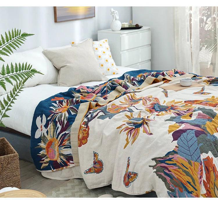 Floral Cotton Gauze Throw Blanket - Timeless Home