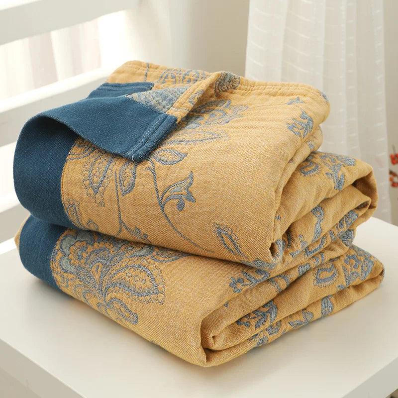 Cotton Gauze Throw Blanket: 5-Layer, Floral Pattern - Timeless Home