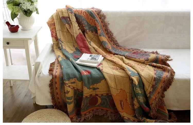 Retro Sun & Map Throw Blanket - Timeless Home