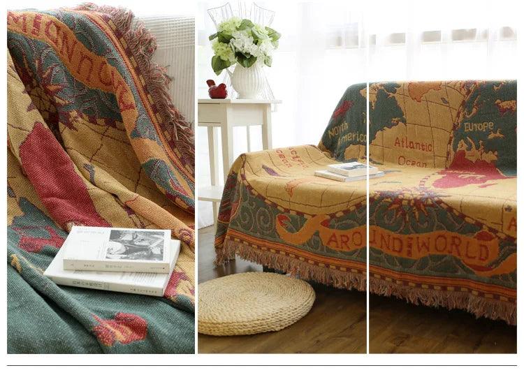 Retro Sun & Map Throw Blanket - Timeless Home