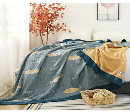 Leaf & Fish Cotton Throw Blanket - Timeless Home