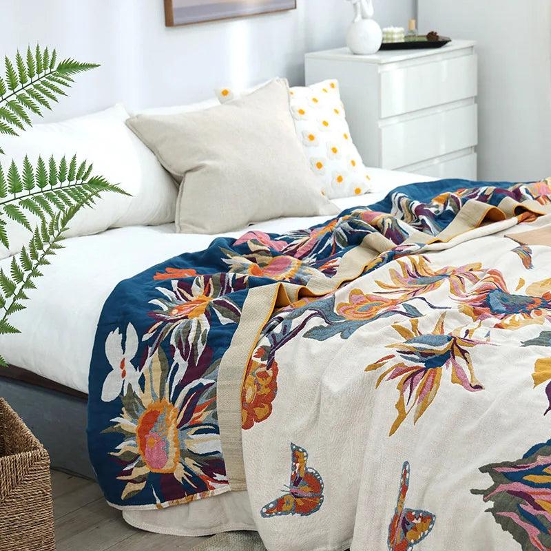 Floral Cotton Gauze Throw Blanket - Timeless Home