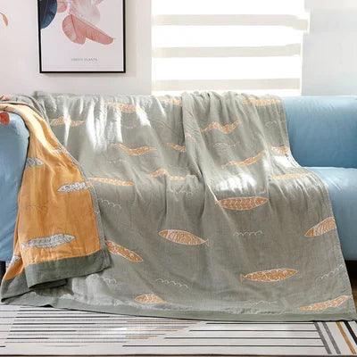 Leaf & Fish Cotton Throw Blanket - Timeless Home