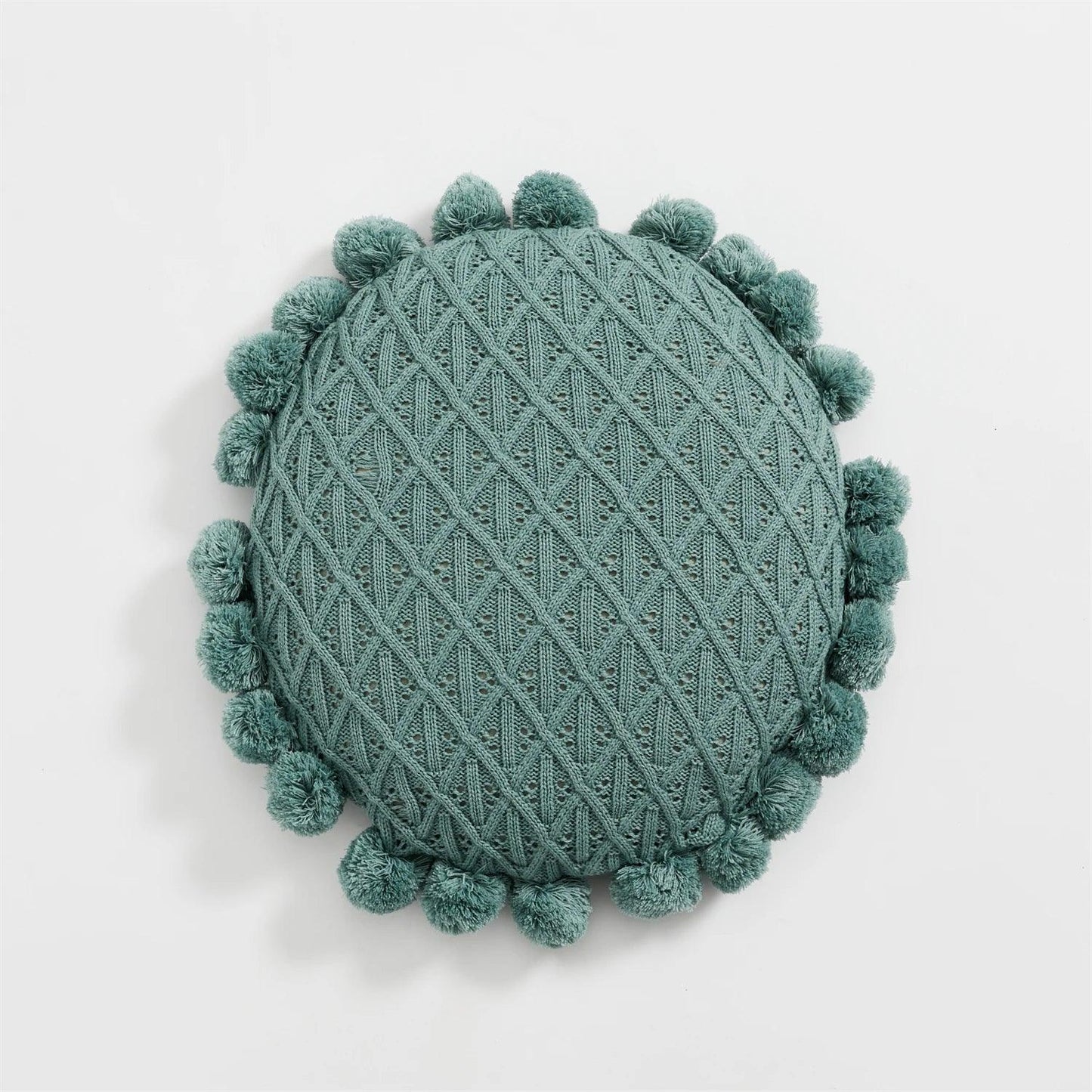 Round Cushion with Pom Poms and Tassels - Timeless Home