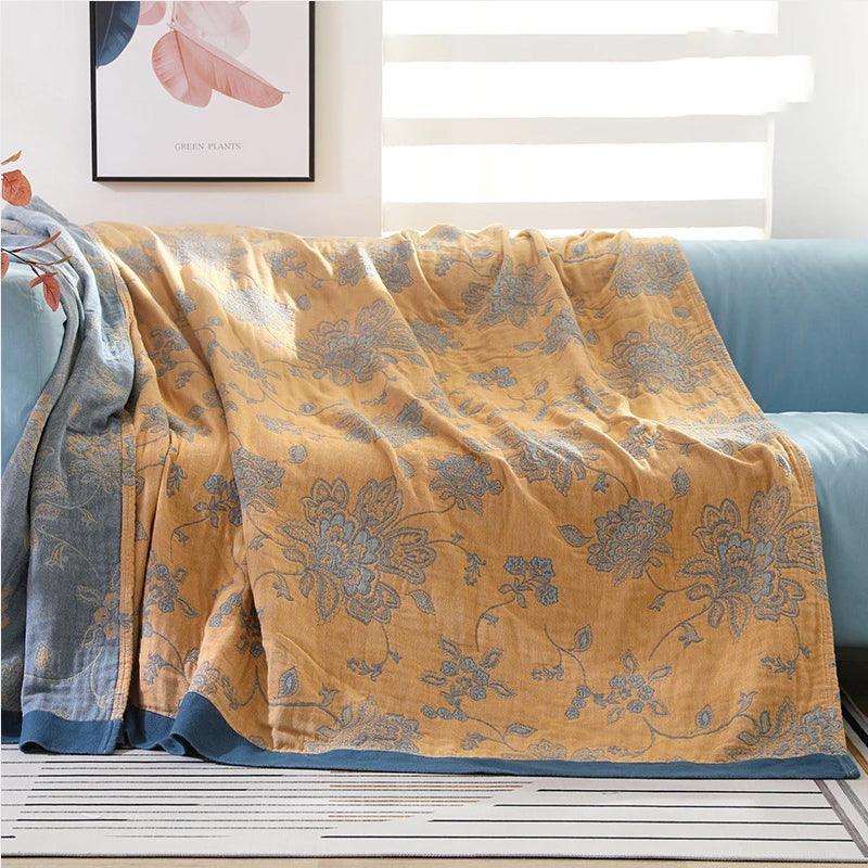 Cotton Gauze Throw Blanket: 5-Layer, Floral Pattern - Timeless Home