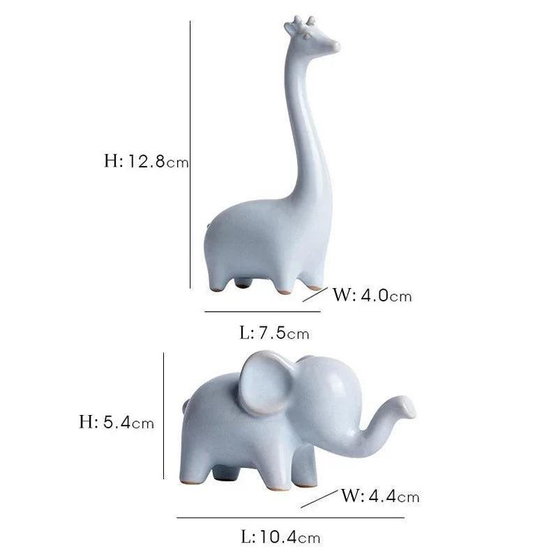 Mini Ceramic Giraffe & Elephant Figurines - Timeless Home