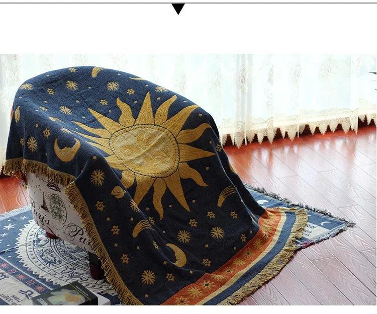 Retro Sun & Map Throw Blanket - Timeless Home