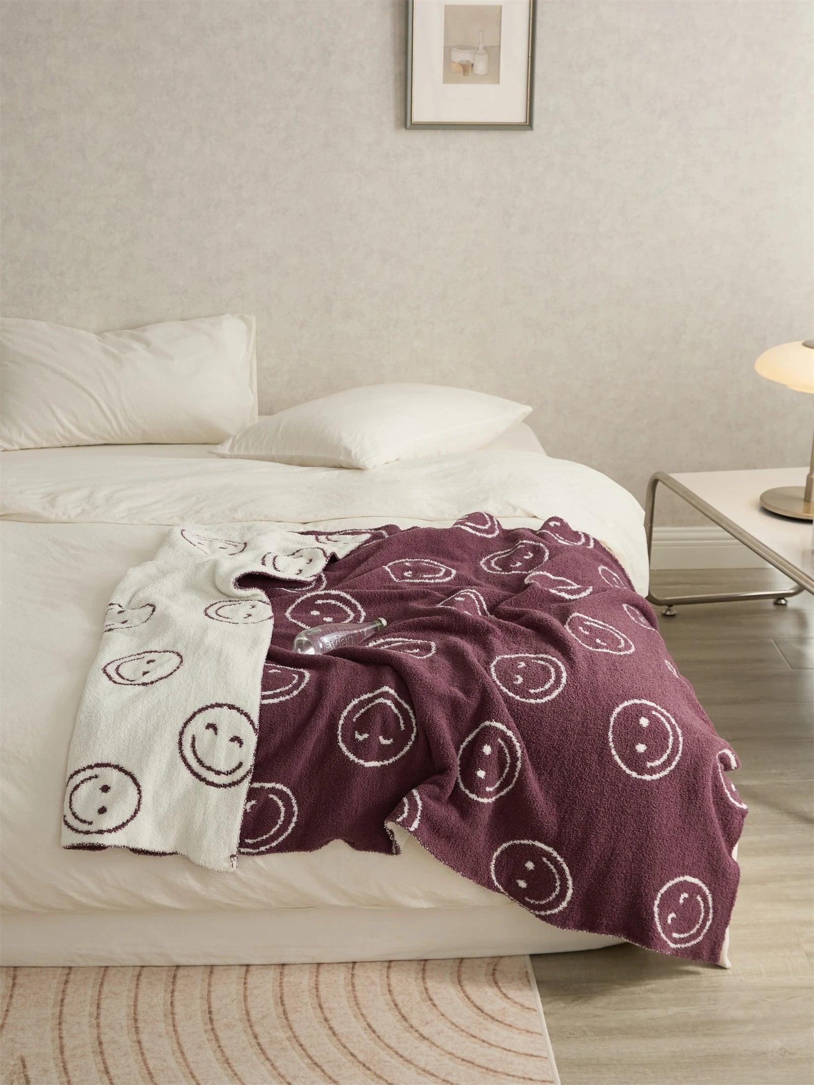 Plush Microfiber Smiley Face Blanket - Timeless Home