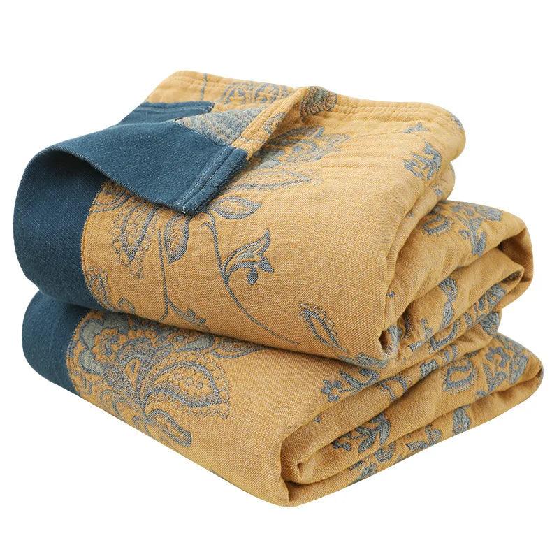 Cotton Gauze Throw Blanket: 5-Layer, Floral Pattern - Timeless Home