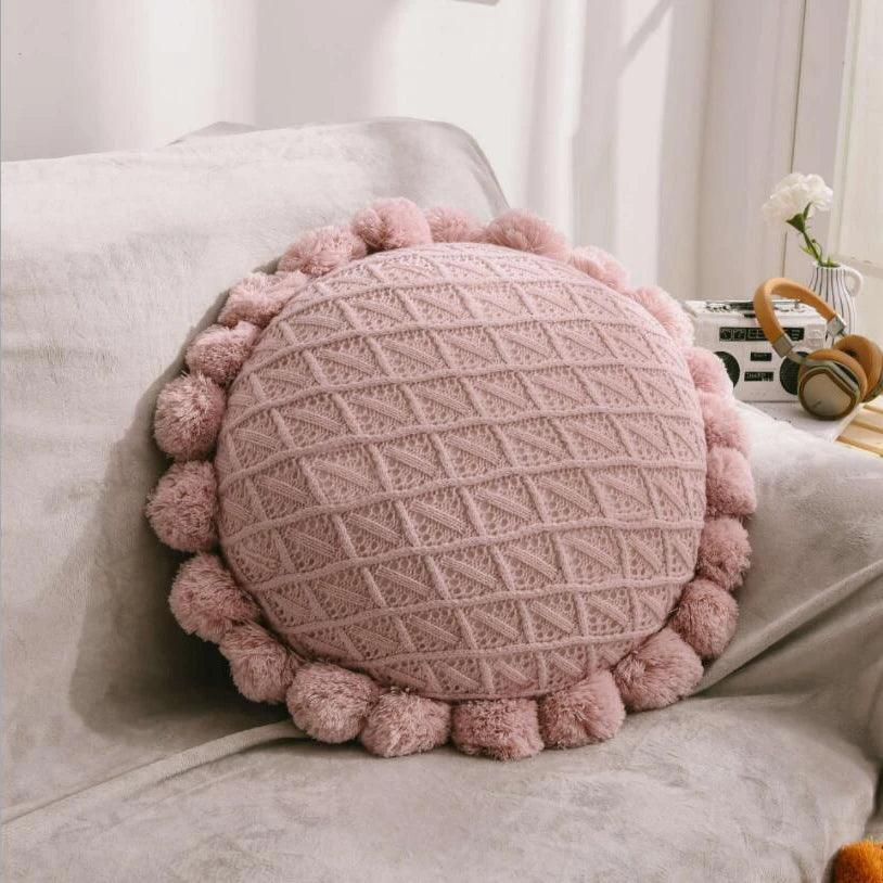 Round Cushion with Pom Poms and Tassels - Timeless Home