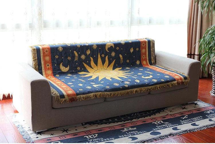 Retro Sun & Map Throw Blanket - Timeless Home