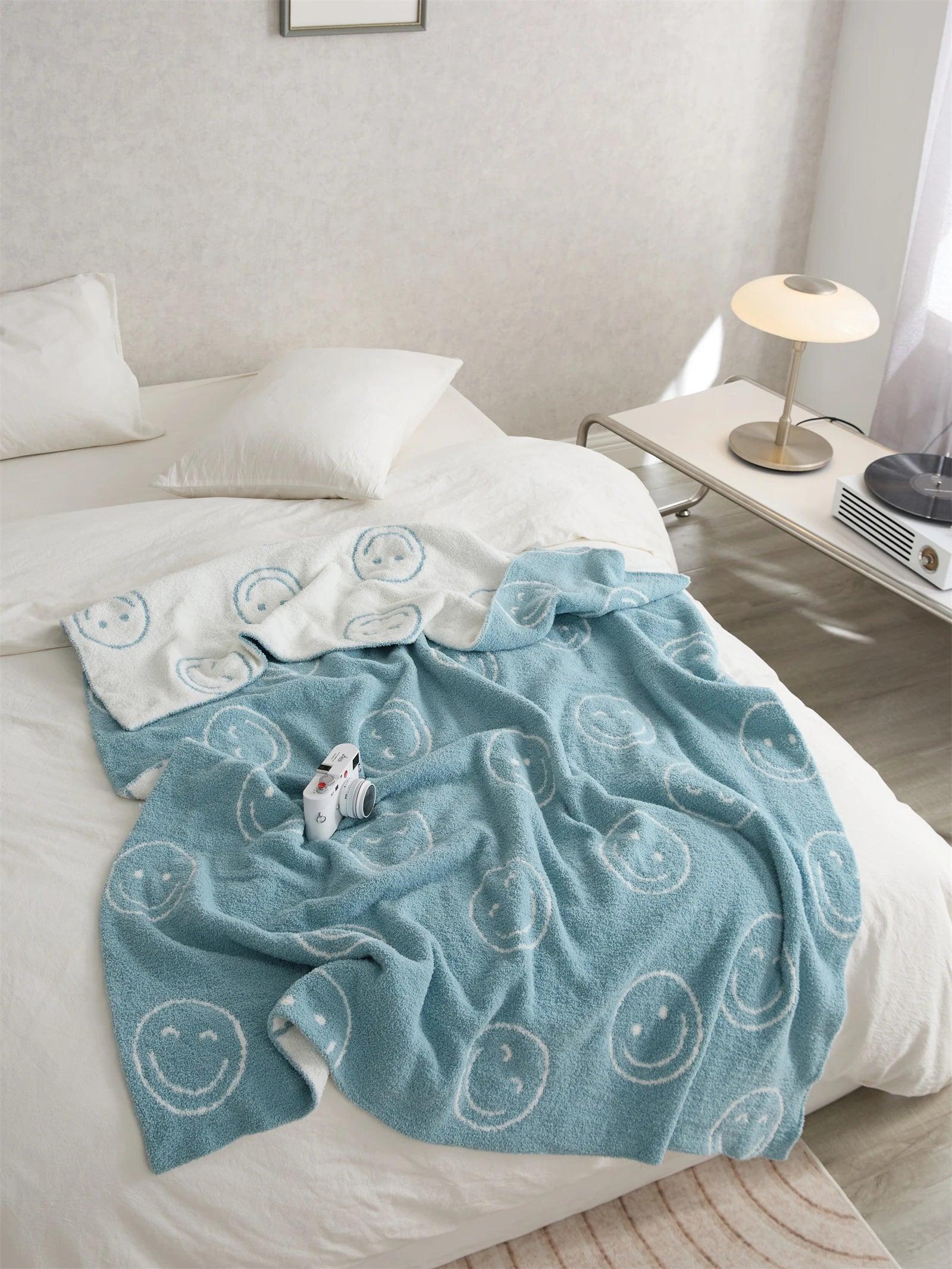 Plush Microfiber Smiley Face Blanket - Timeless Home