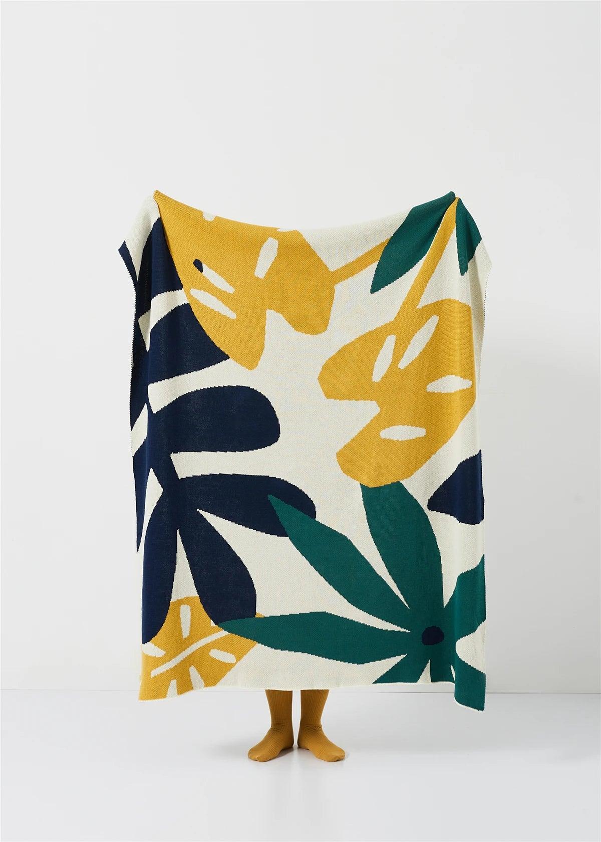 Pastoral Leaf Pattern Knit Blanket - Timeless Home