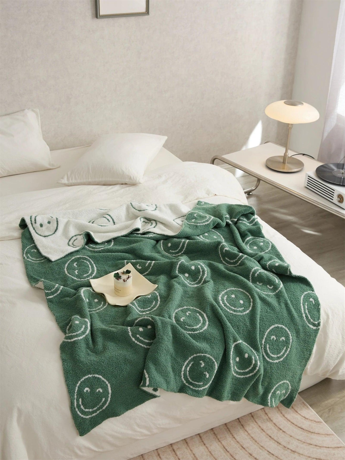 Plush Microfiber Smiley Face Blanket - Timeless Home