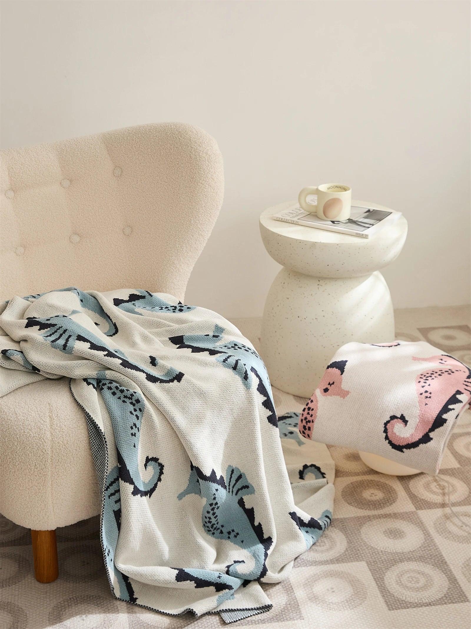 Soft Seahorse Pattern Throw Blanket - Timeless Home