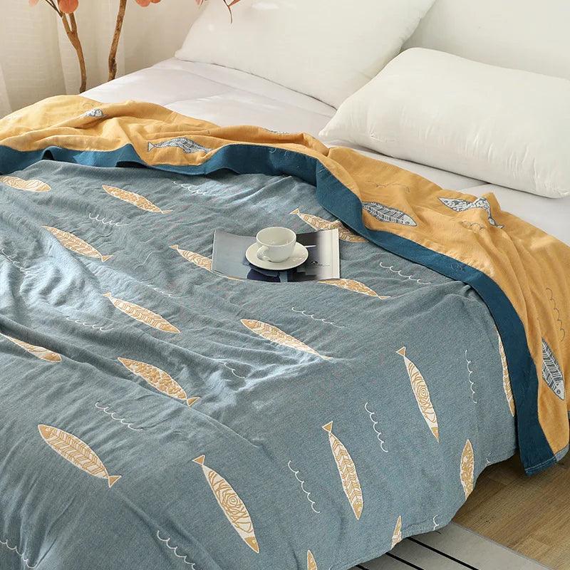 Leaf & Fish Cotton Throw Blanket - Timeless Home