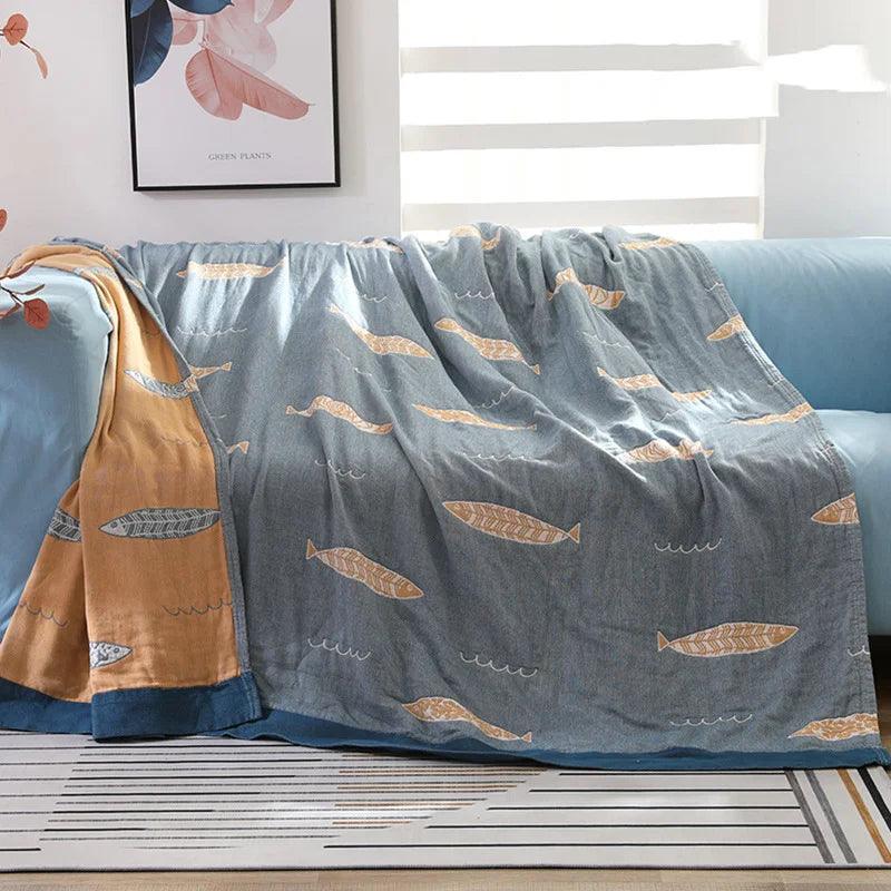 Leaf & Fish Cotton Throw Blanket - Timeless Home