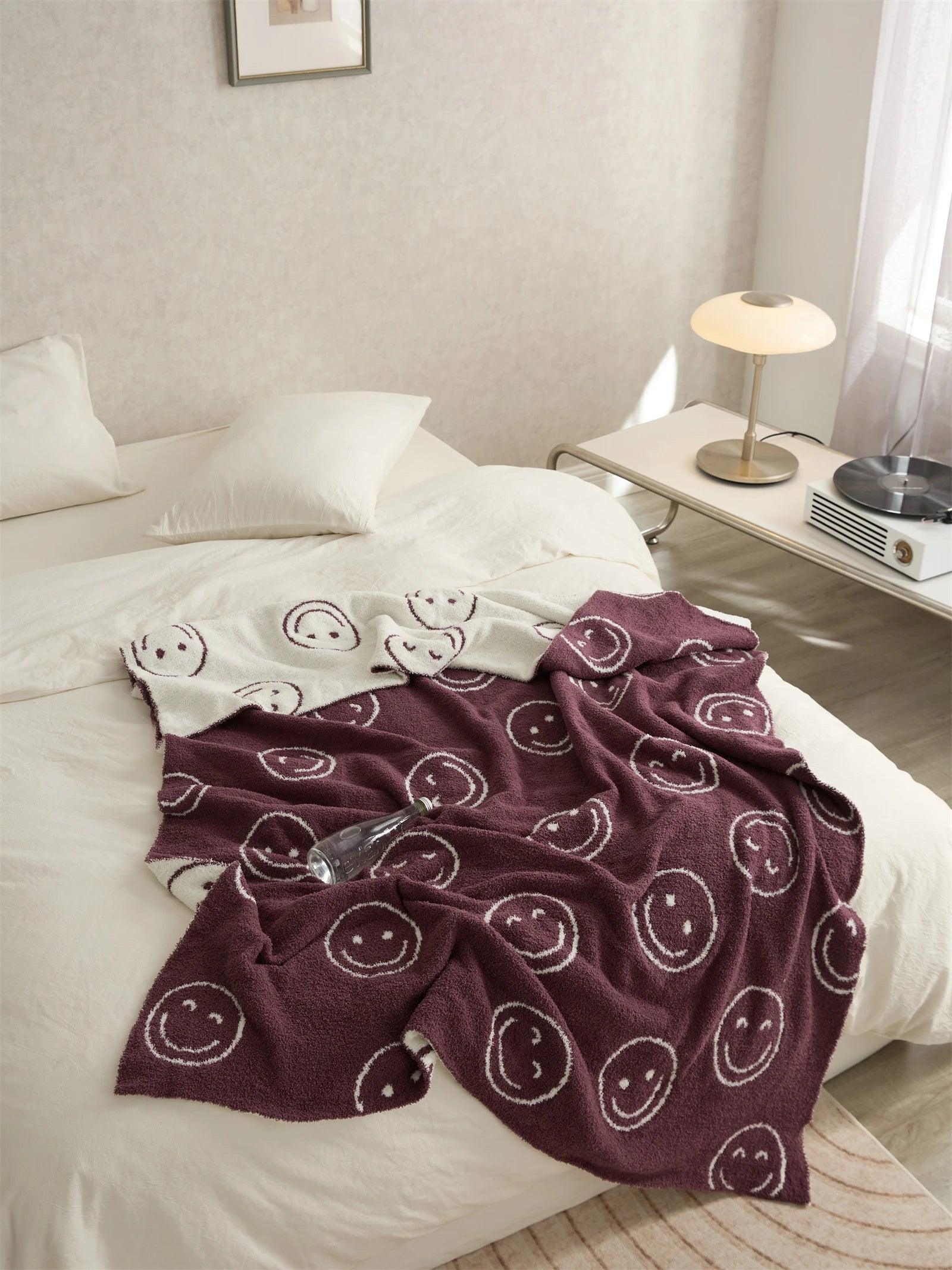 Plush Microfiber Smiley Face Blanket - Timeless Home