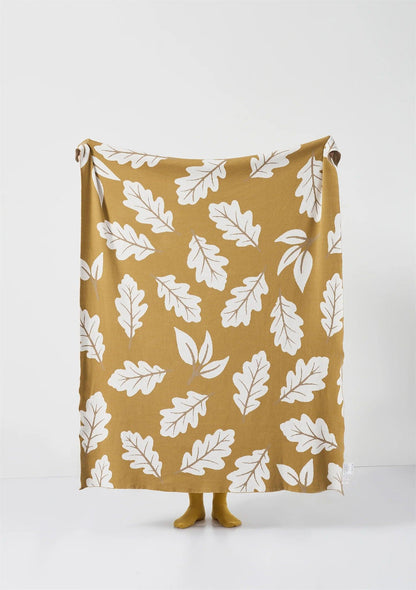 Soft Cotton Knit Blanket with Leaf Pattern - Timeless Home