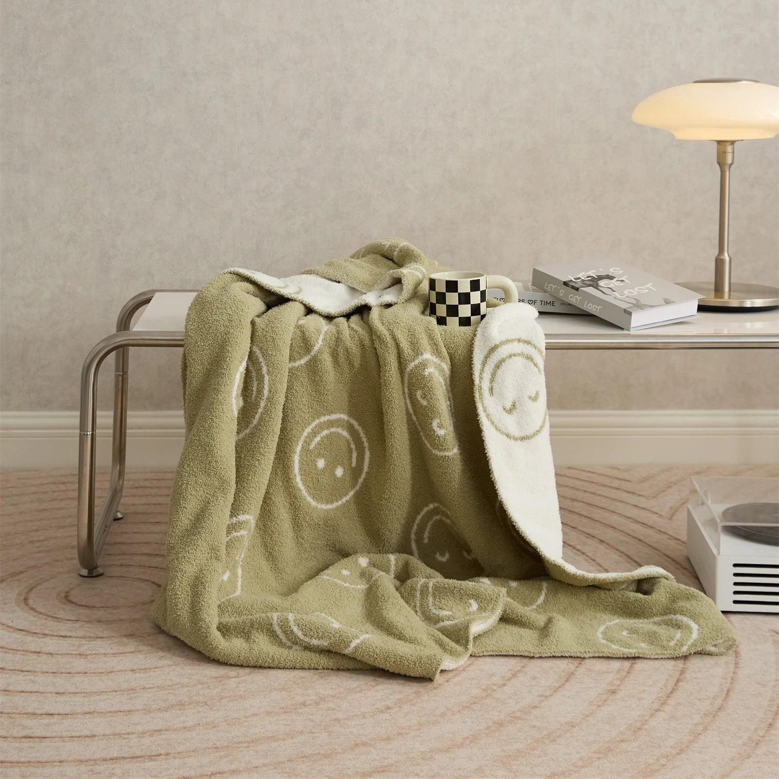 Plush Microfiber Smiley Face Blanket - Timeless Home