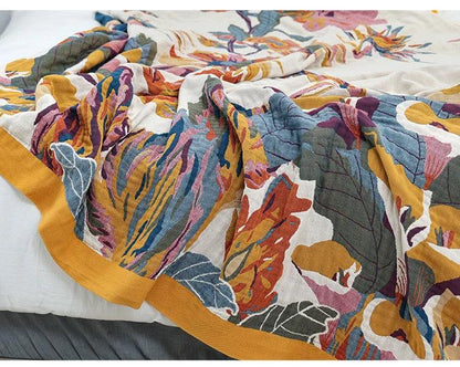 Floral Cotton Gauze Throw Blanket - Timeless Home