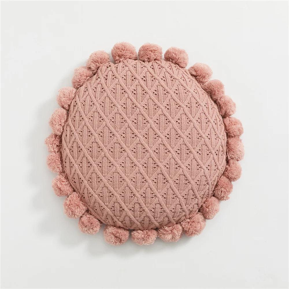 Round Cushion with Pom Poms and Tassels - Timeless Home