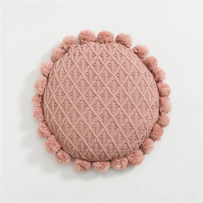 Round Cushion with Pom Poms and Tassels - Timeless Home