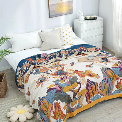 Floral Cotton Gauze Throw Blanket - Timeless Home